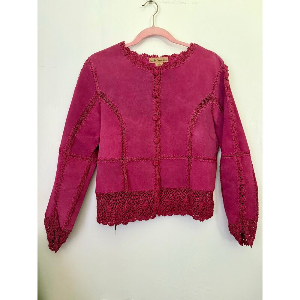 Vintage Y2K Suede Essentials Pink Woven Leather Western Jacket XS Small Fall